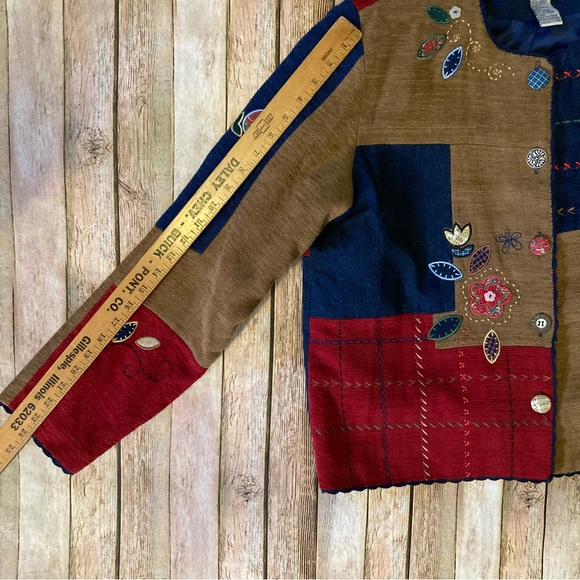 Vintage Koret City Blues L Lined Collarless Women’s Jacket Patchwork Cardigan - Picture 6 of 8